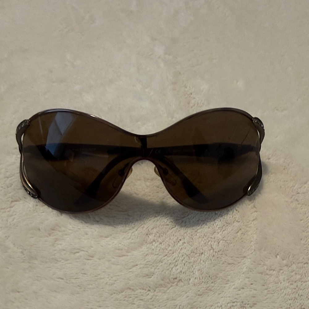 Valentino Brown Tortoiseshell Rimless Shield Sunglasses - Picture 4 of 5